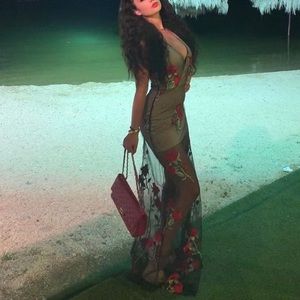 Gorgeous floral rose mesh long gown dress